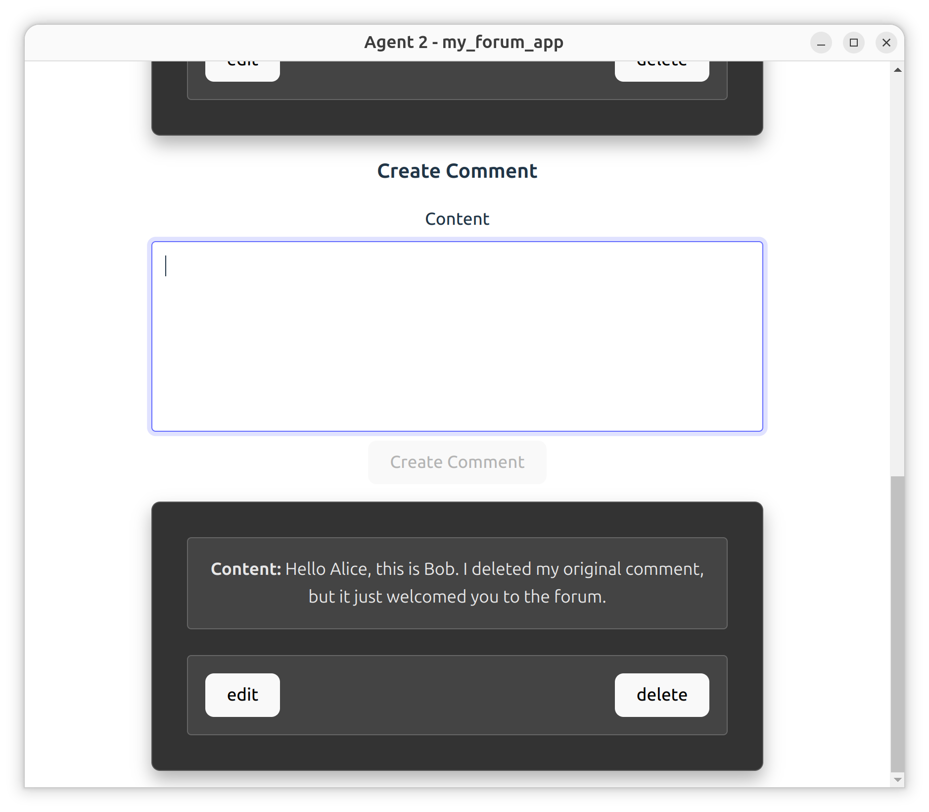 One UI window with the comment components added